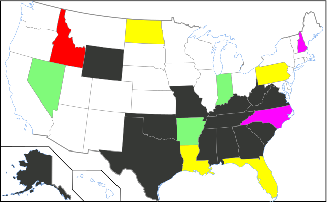 A map depicting the states in the United States with smoking bans. They are clustered in the northeast, midwest and west.