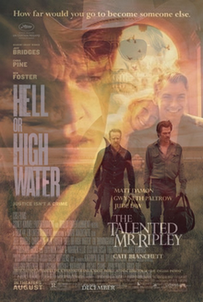 Image of the movie posters for The Talented Mr. Ripley and Hell or High Water superimposed on each other.
