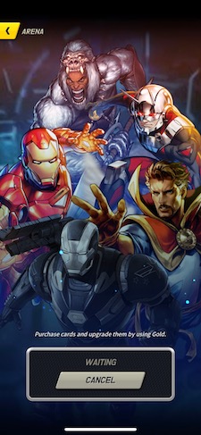 Marvel Battle Lines waiting screen with five men and no women.